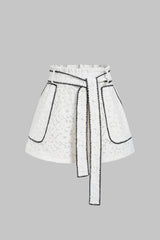 Contrast Whipstitching Lace Tie-Up Wide Leg Shorts