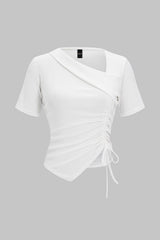 Asymmetrical Drawstring Short Sleeve T-Shirt