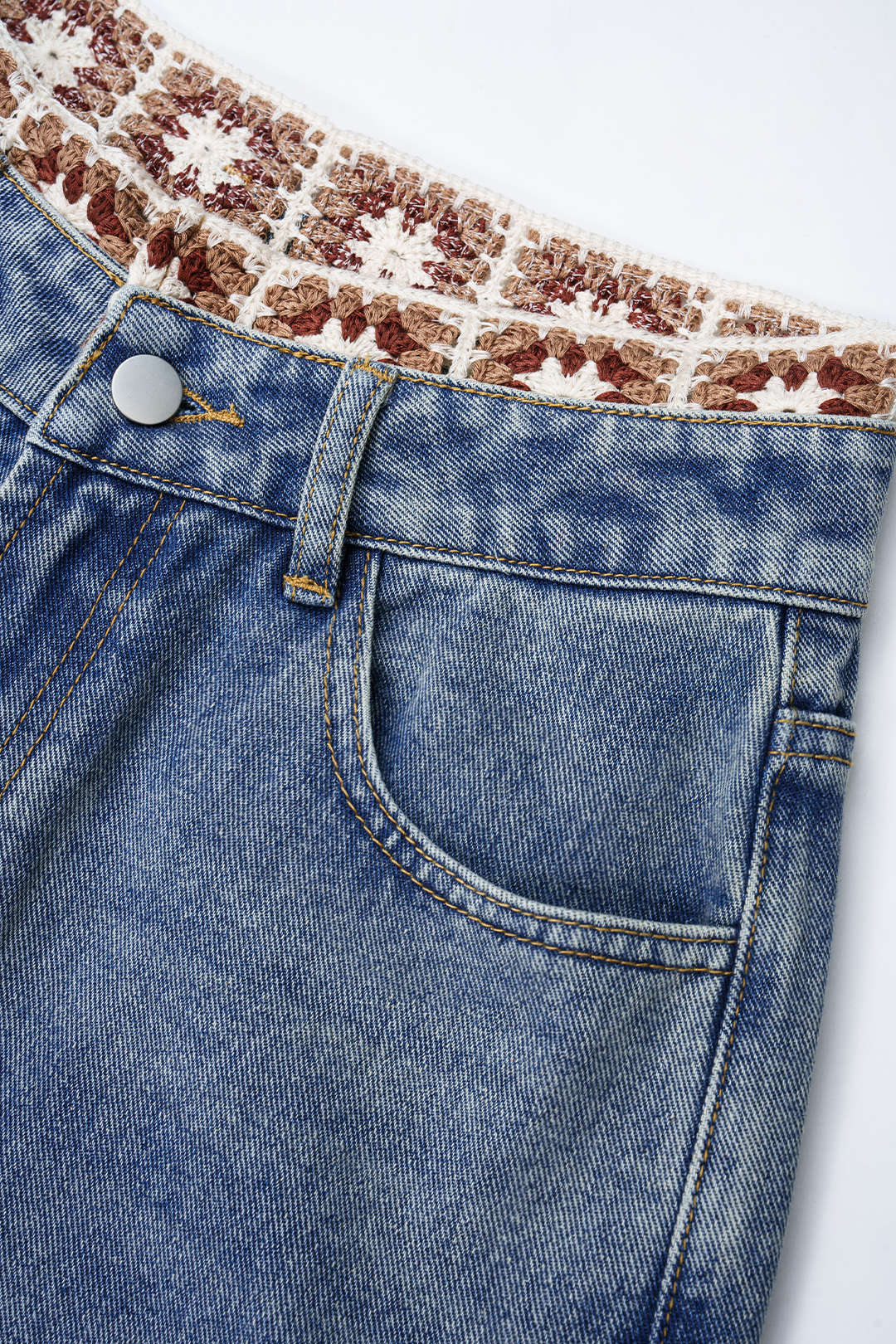 Denim Patchwork Straight Leg Jeans
