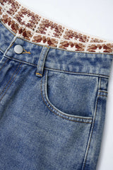 Denim Patchwork Straight Leg Jeans