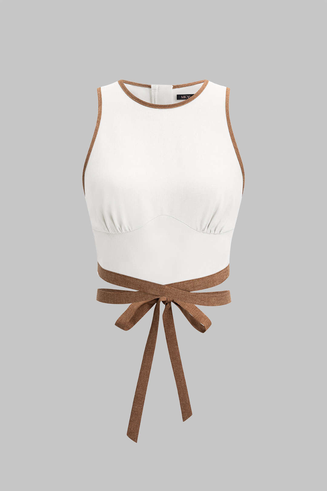 Contrast Binding Round Neck Tie-Up Tank Top