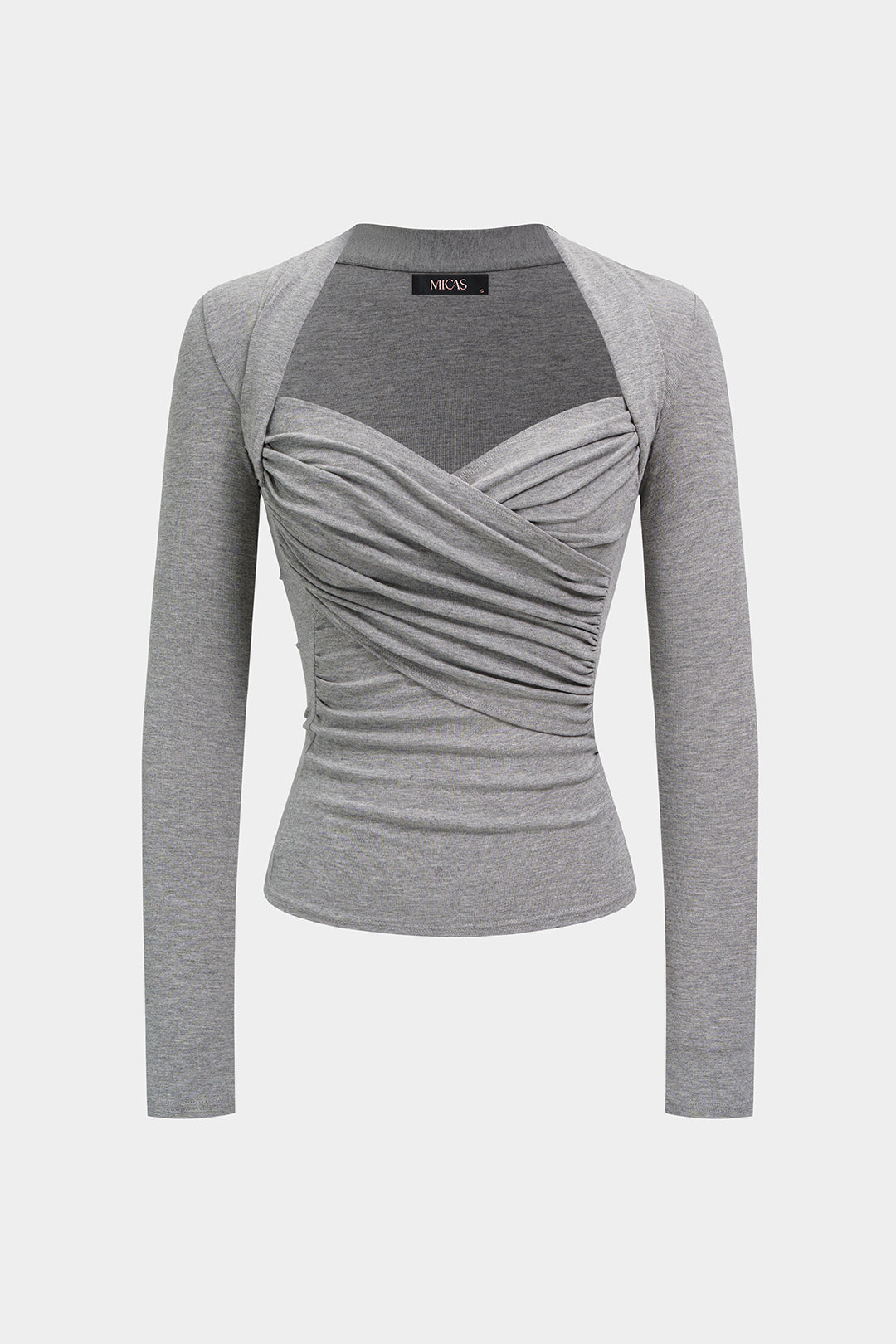 Crossed Ruched Long-Sleeve Top