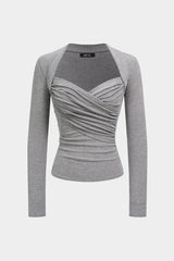 Crossed Ruched Long-Sleeve Top