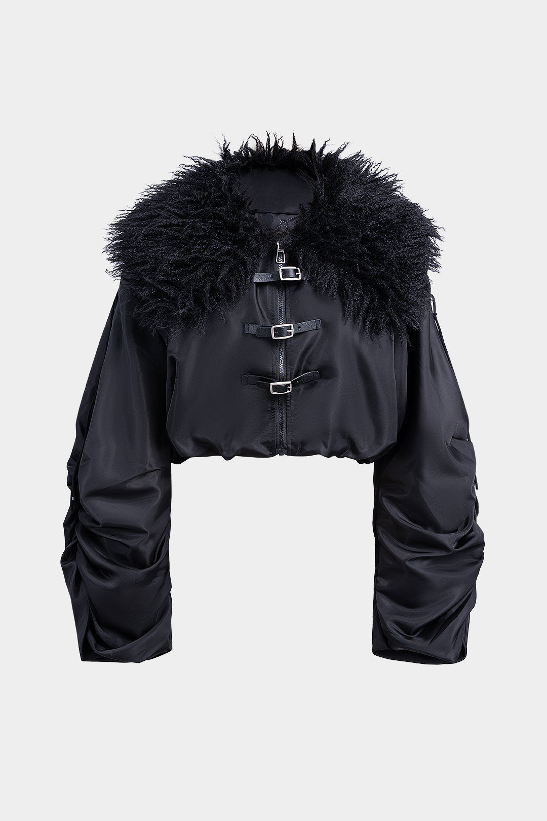 Basic Lamb Wool Collar Drawstring Belt Buckle -Padded Puffer