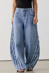 Denim Frayed Wide Leg Jeans