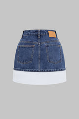 Denim Asymmetrical Patchwork Zipper Skirt