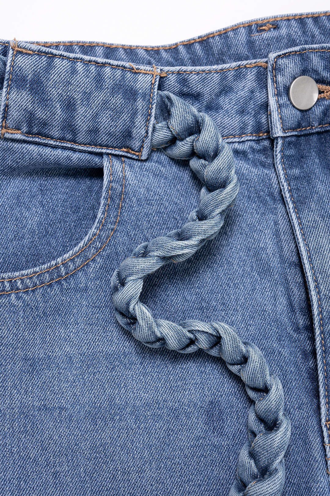Denim Belted Pocket Wide Leg Jeans