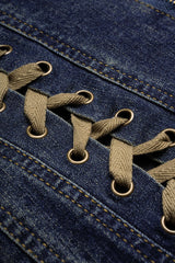 Denim Zipper Strappy High Waist Skirt