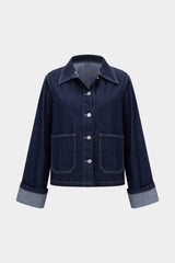 Denim Button Cuffed Long-Sleeve Top