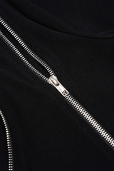 Asymmetrical Zipper Round Neck Short-Sleeve Top