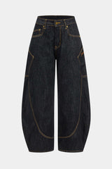 Denim Washed Wide Leg Barrel Jeans