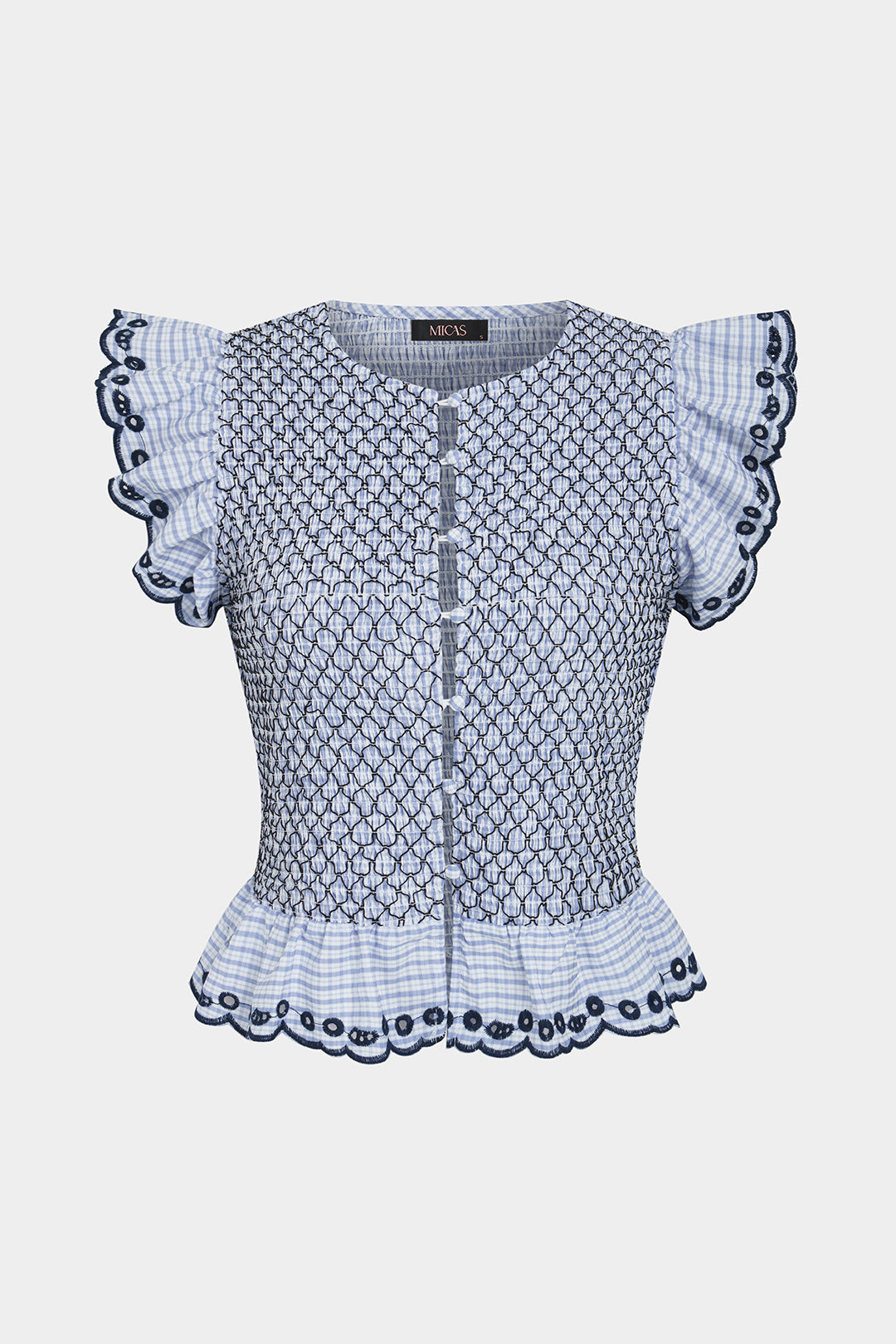 Contrast Shirred Button Short-Sleeve Shirt