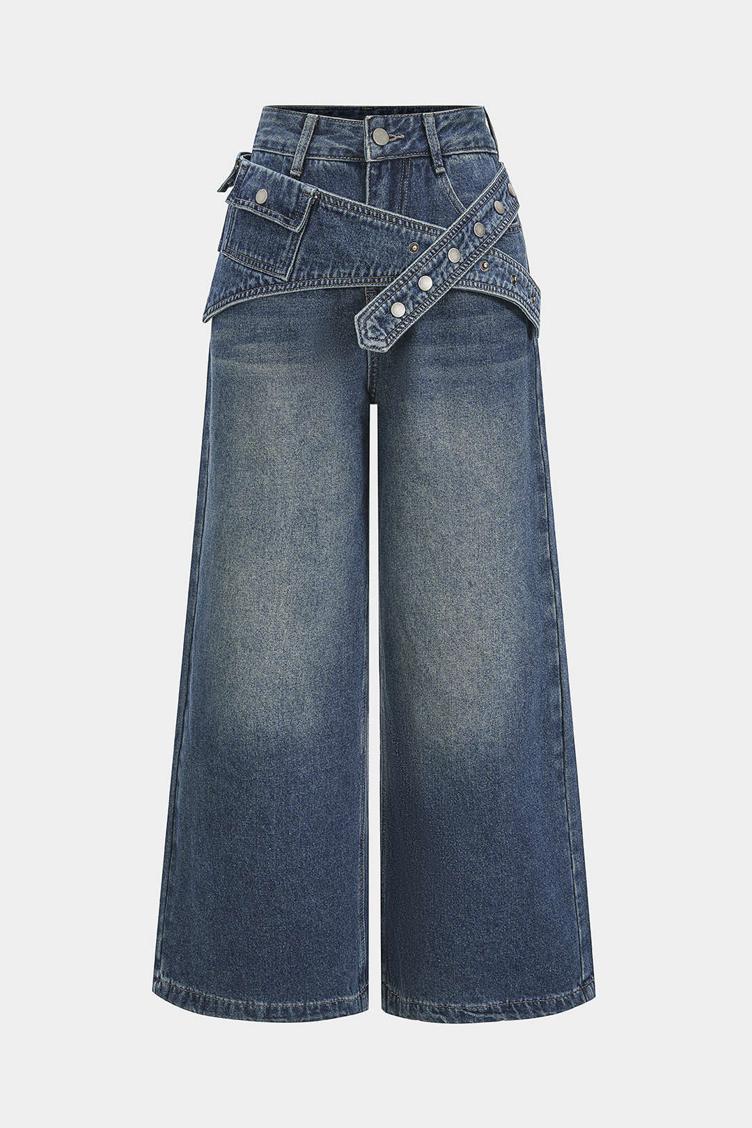 Denim Asymmetrical Wide Leg Jeans