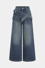 Denim Asymmetrical Wide Leg Jeans