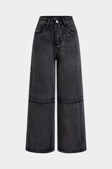 Denim Asymmetrical Pocket Wide Leg Jeans