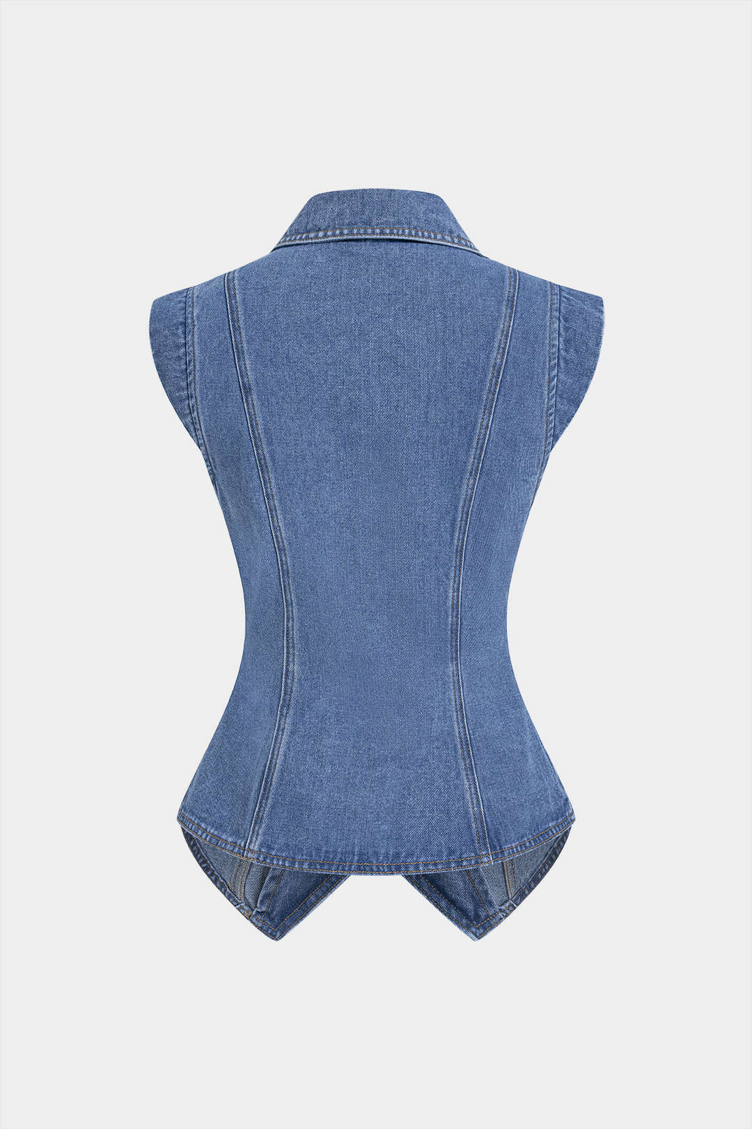 Denim Lapel V-Neck Wrap Buckle Vest