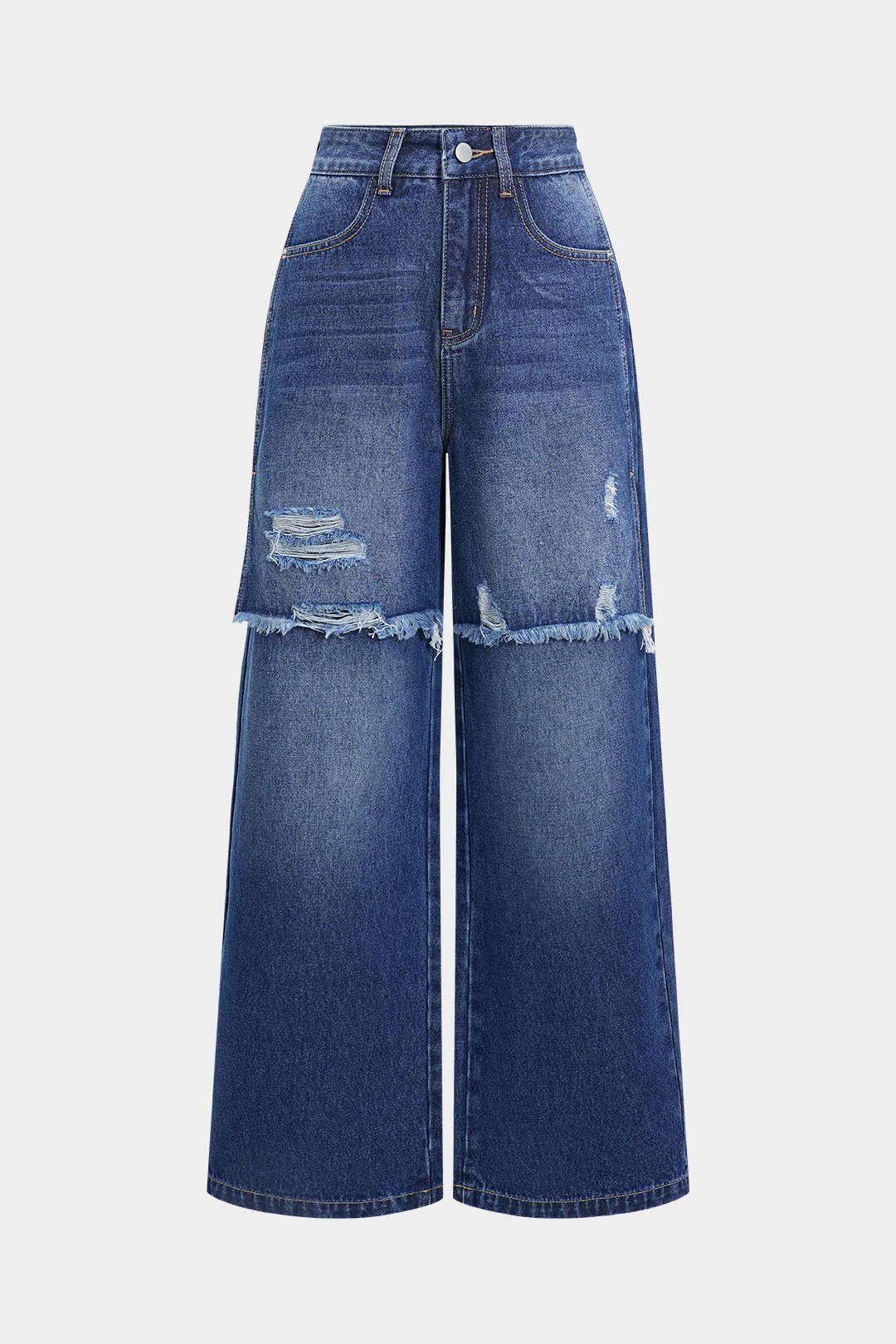 Denim Patchwork Straight Leg Jeans