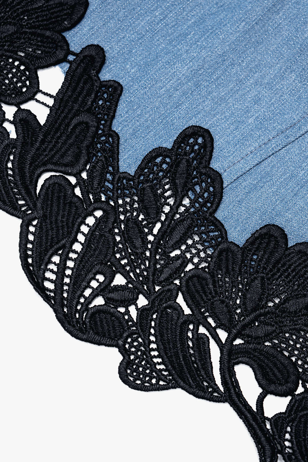 Denim Lace Trim Zipper Cami Top