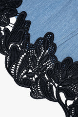 Denim Lace Trim Zipper Cami Top
