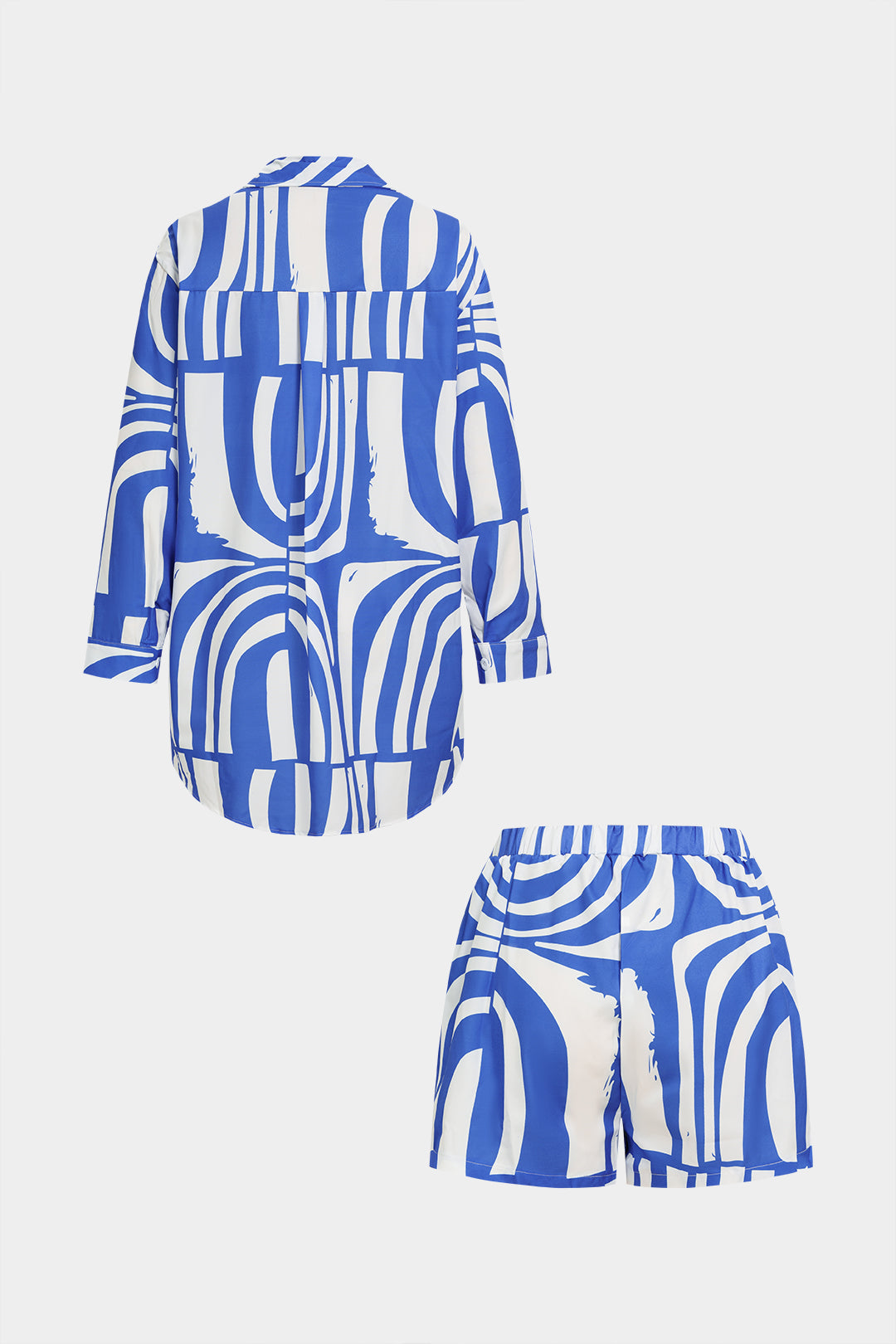 Abstract Print Lapel Long Sleeve Shirt And Shorts Set