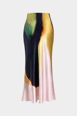 Contrast Print Satin Zipper Skirt