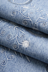 Denim Floral Print Jeans