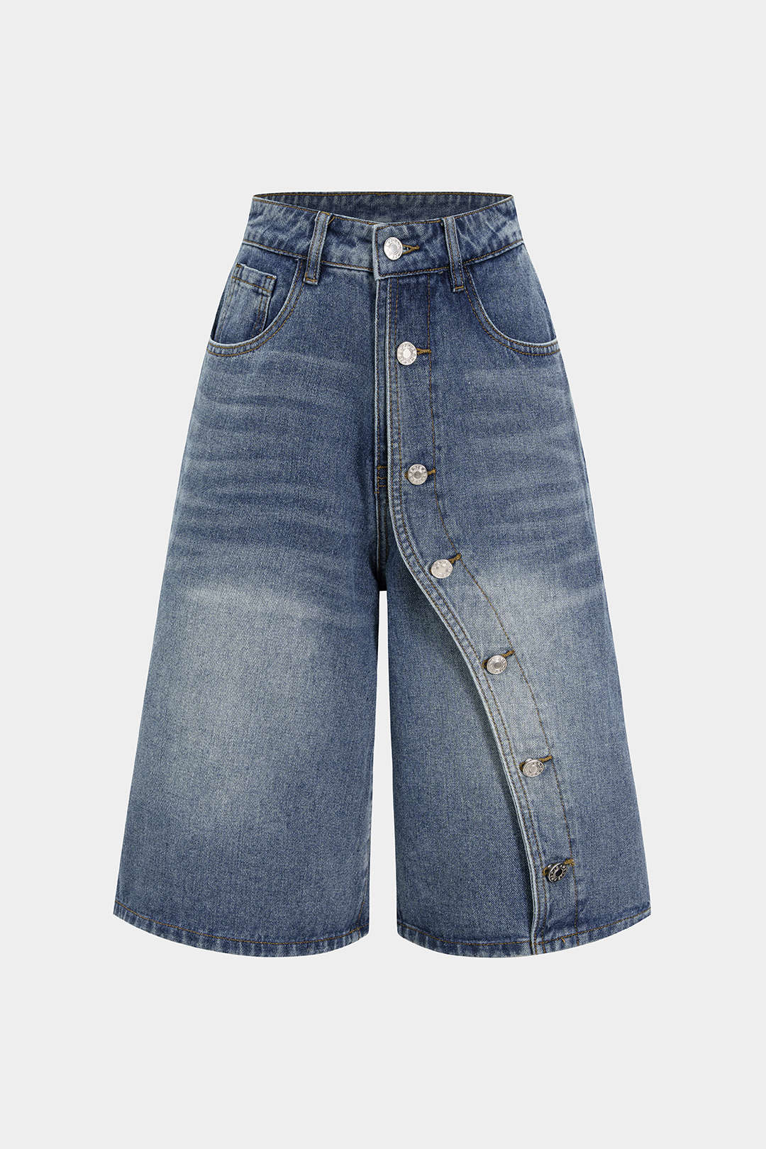 Denim Asymmetrical Button Shorts