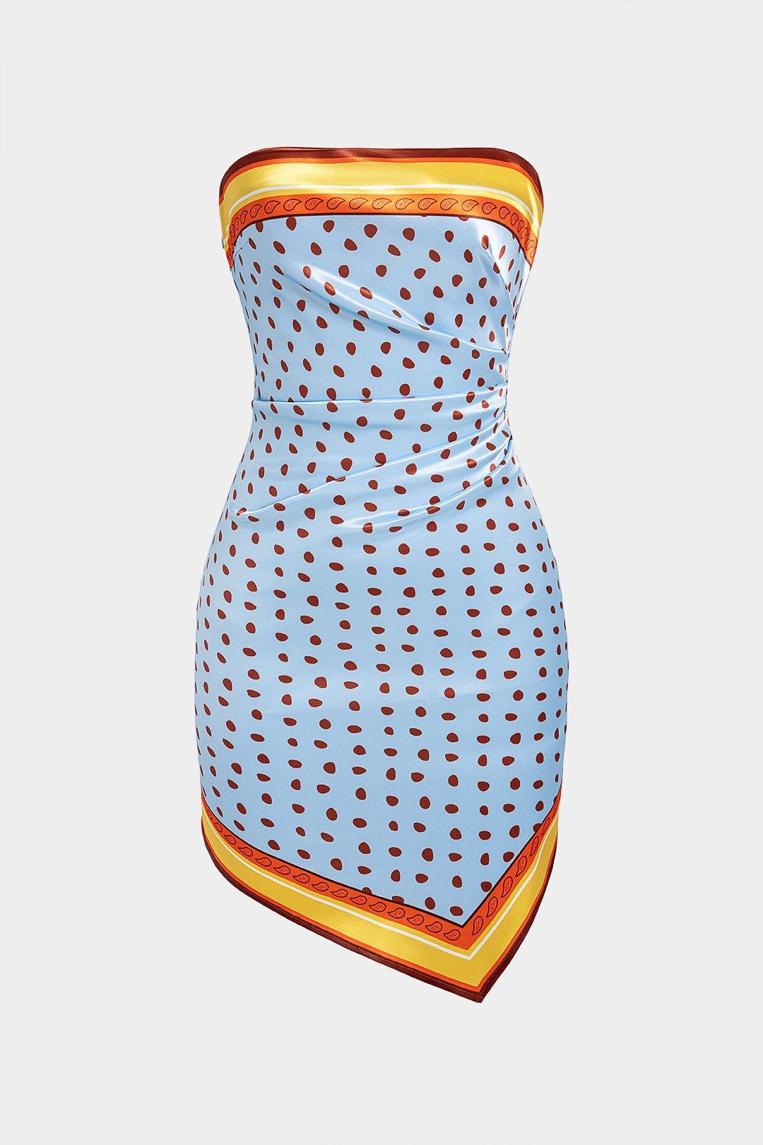 Contrast Polka Dots Print Satin Strapless Sleeveless Mini Dress