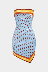Contrast Polka Dots Print Satin Strapless Sleeveless Mini Dress