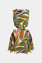 Artistic Print Round Neck Cut Out Sleeveless Mini Dress