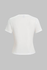 Denim Print Round Neck Short Sleeve T-Shirt