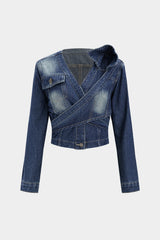 Denim Crossed Tie-Back Asymmetrical Outerwear
