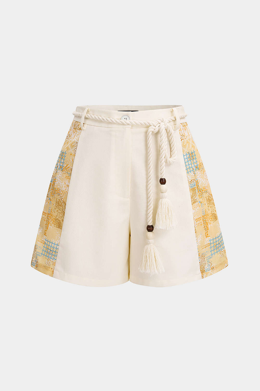 Contrast Print Linen Wide Leg Shorts
