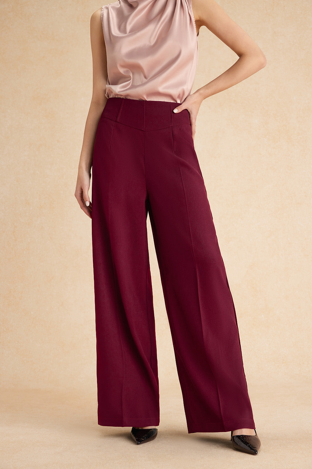 Basic High-Waisted Wide Leg Trousers