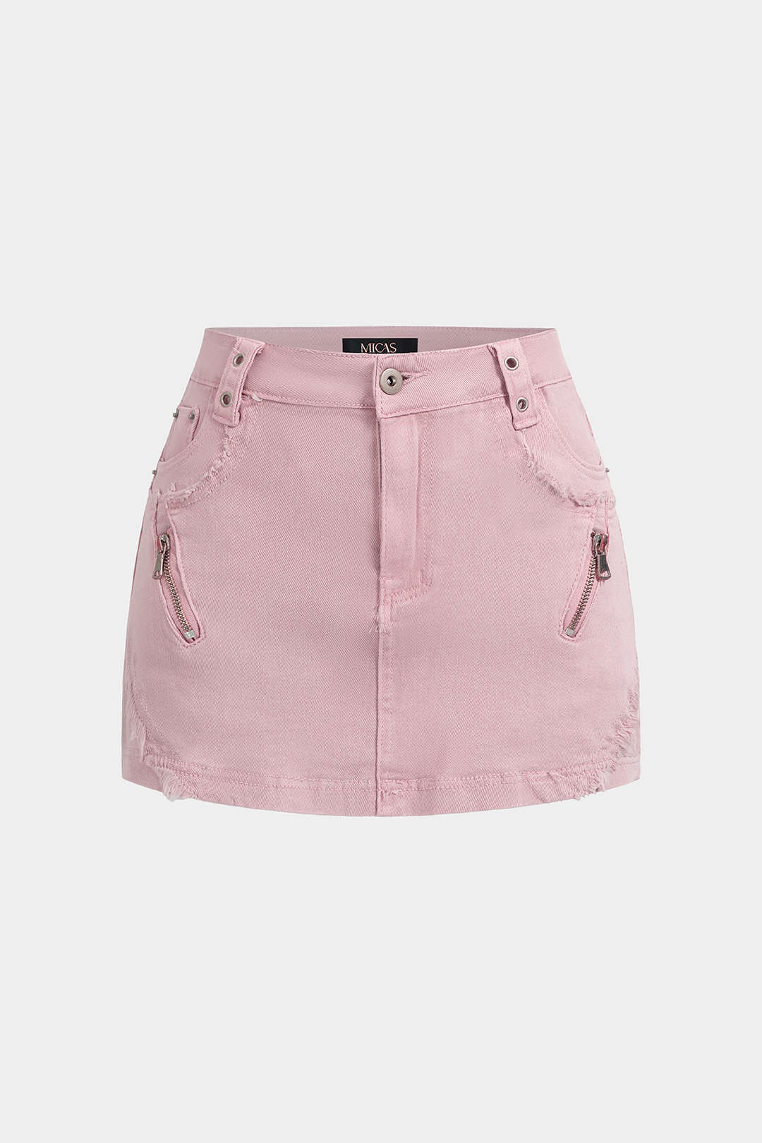Denim Metallic Zipper Ripped Skirt