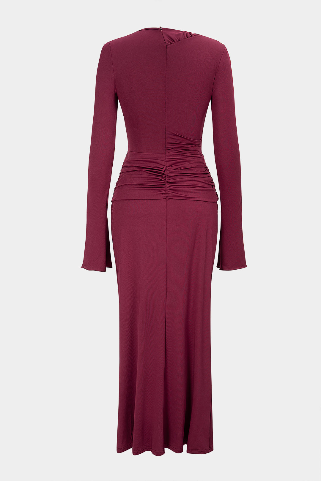 Asymmetrical Cut Out Ruched Long Sleeve Maxi Dress