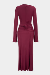 Asymmetrical Cut Out Ruched Long Sleeve Maxi Dress