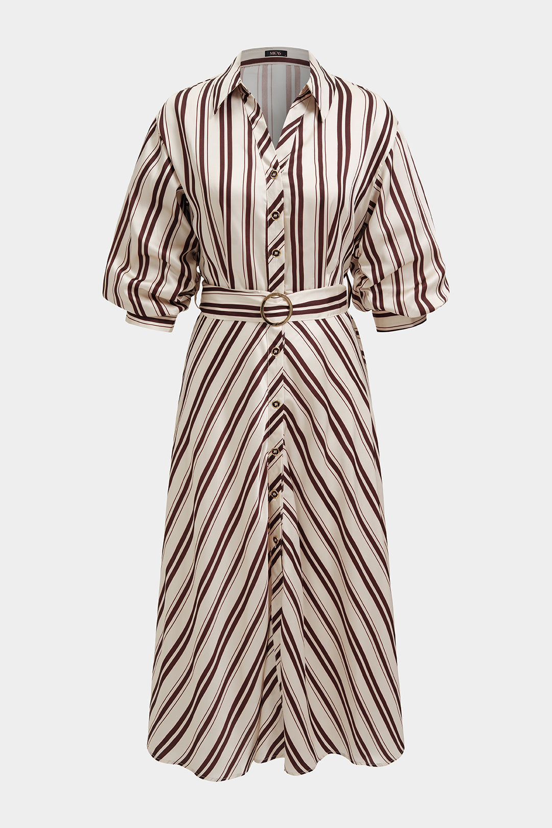 Button V-Neck Belted Short Sleeve Maxi Dress