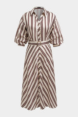 Button V-Neck Belted Short Sleeve Maxi Dress