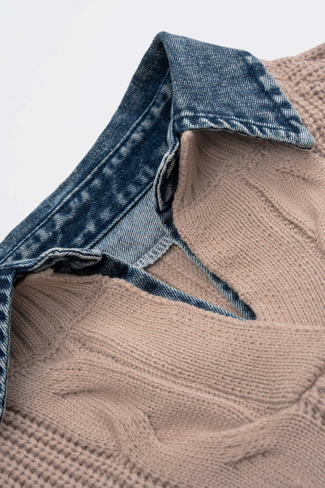 Cable Knit Patchwork Long-Sleeve Top