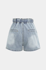 Denim Rhinestone Decor Wide Leg Shorts