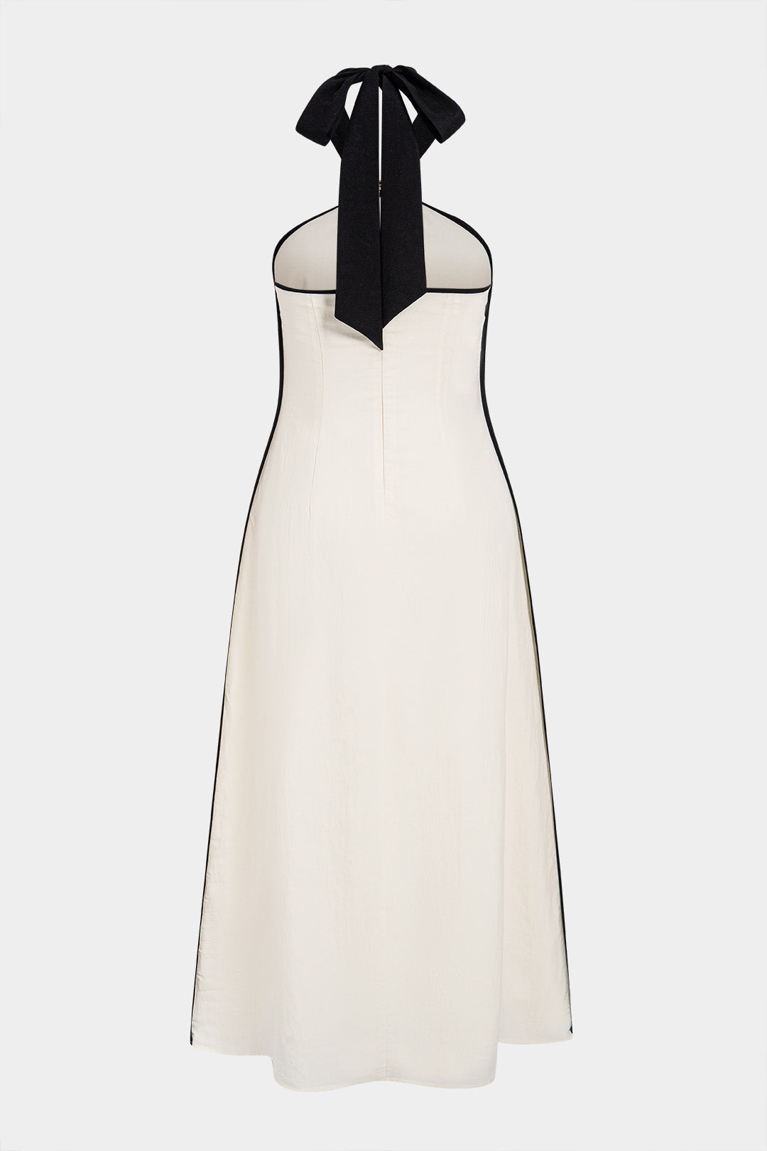 Contrast Trim Linen Halter Neck Tie Back Metallic Sleeveless  Maxi Dress