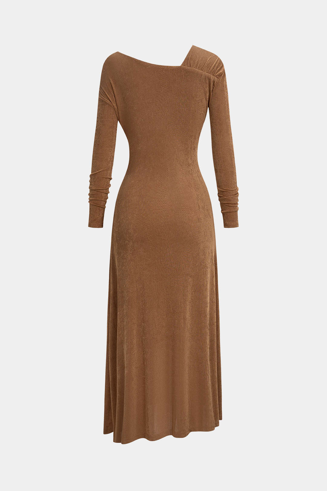 Asymmetrical Neck Long Sleeve Midi Dress