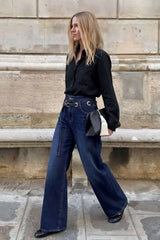 Denim Belted Zipper Metallic Jeans
