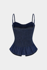 Denim Bow Ruched Cami Top