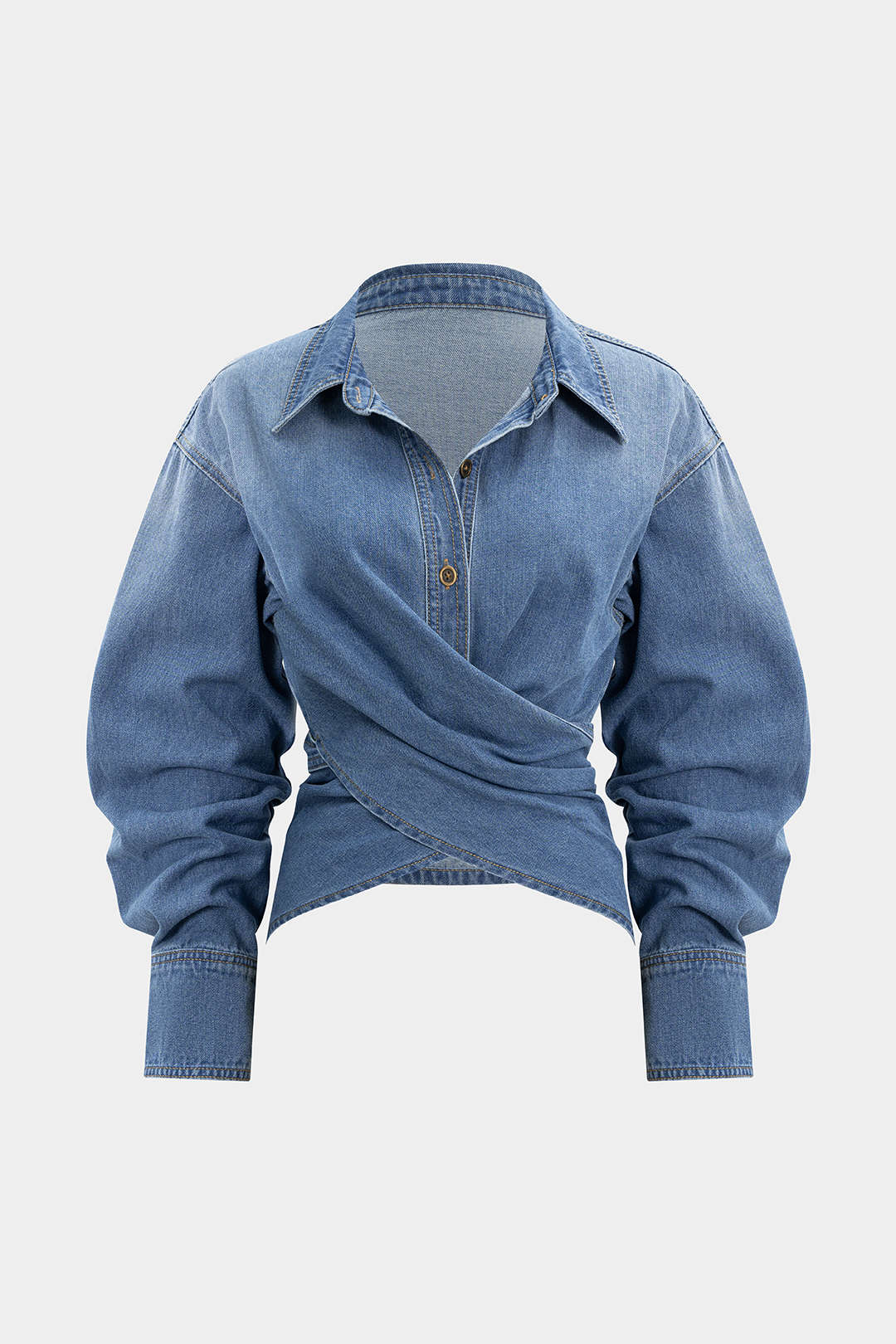 Denim Ruched Crossed Outerwear