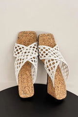 Crossed Cut Out Square Toe Sandals