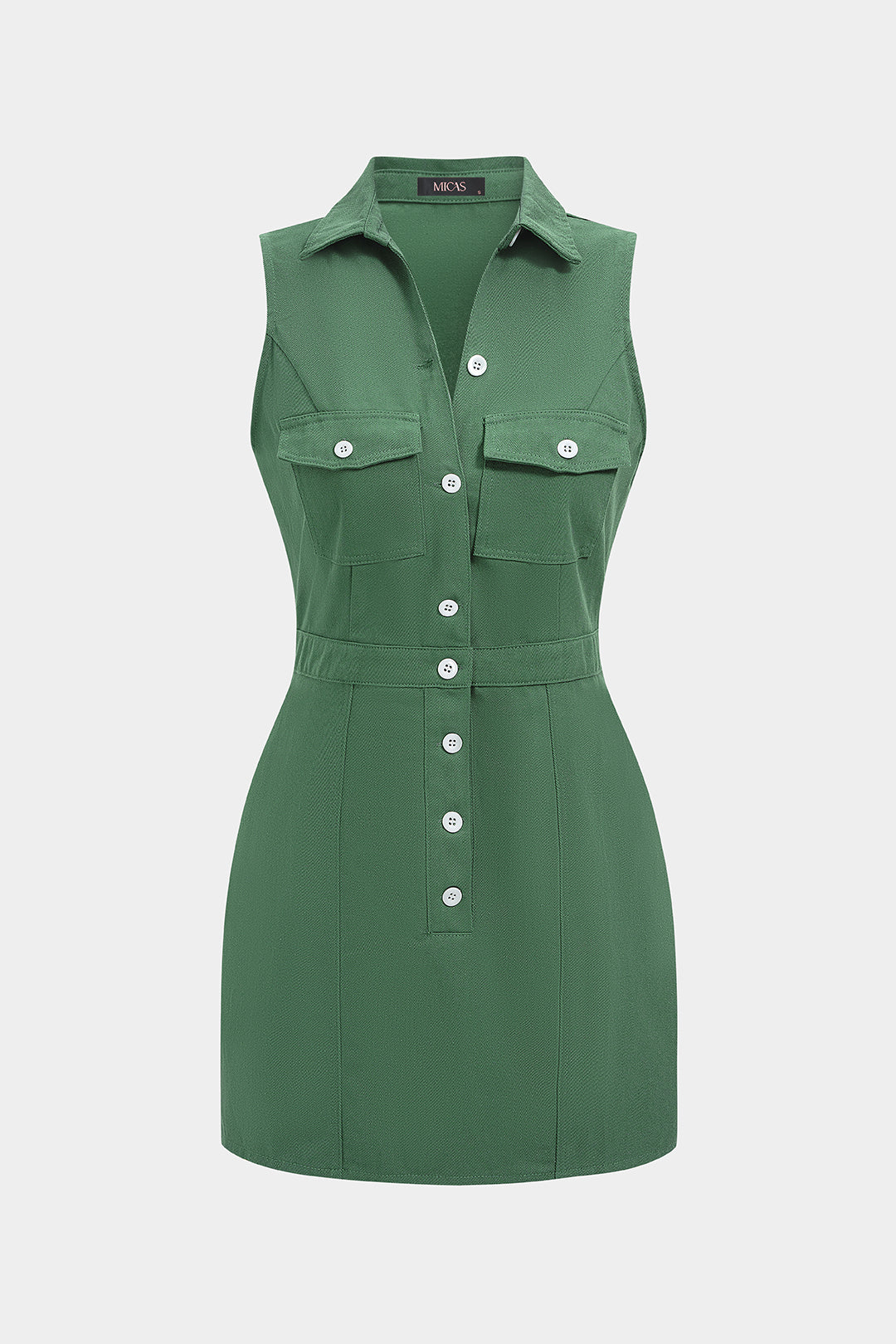 Button Pocket Sleeveless Mini Dress