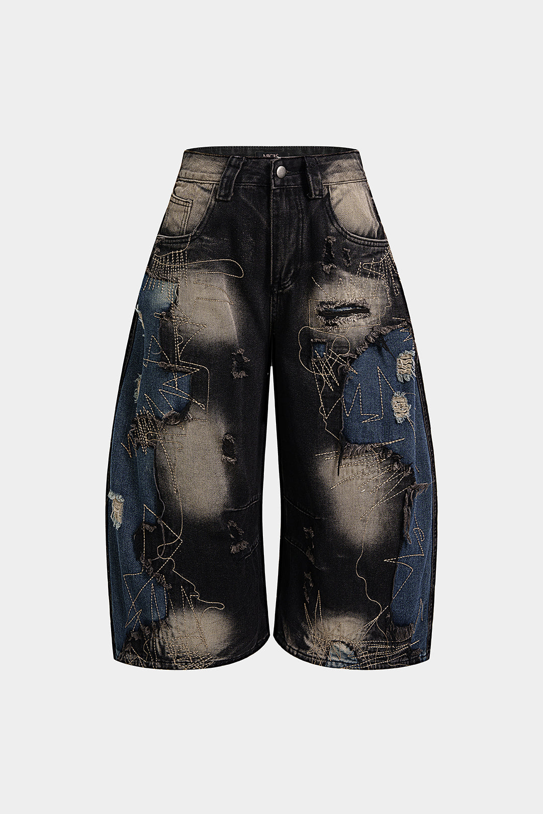 Denim Asymmetrical Frayed Seamdetail High Waist Shorts