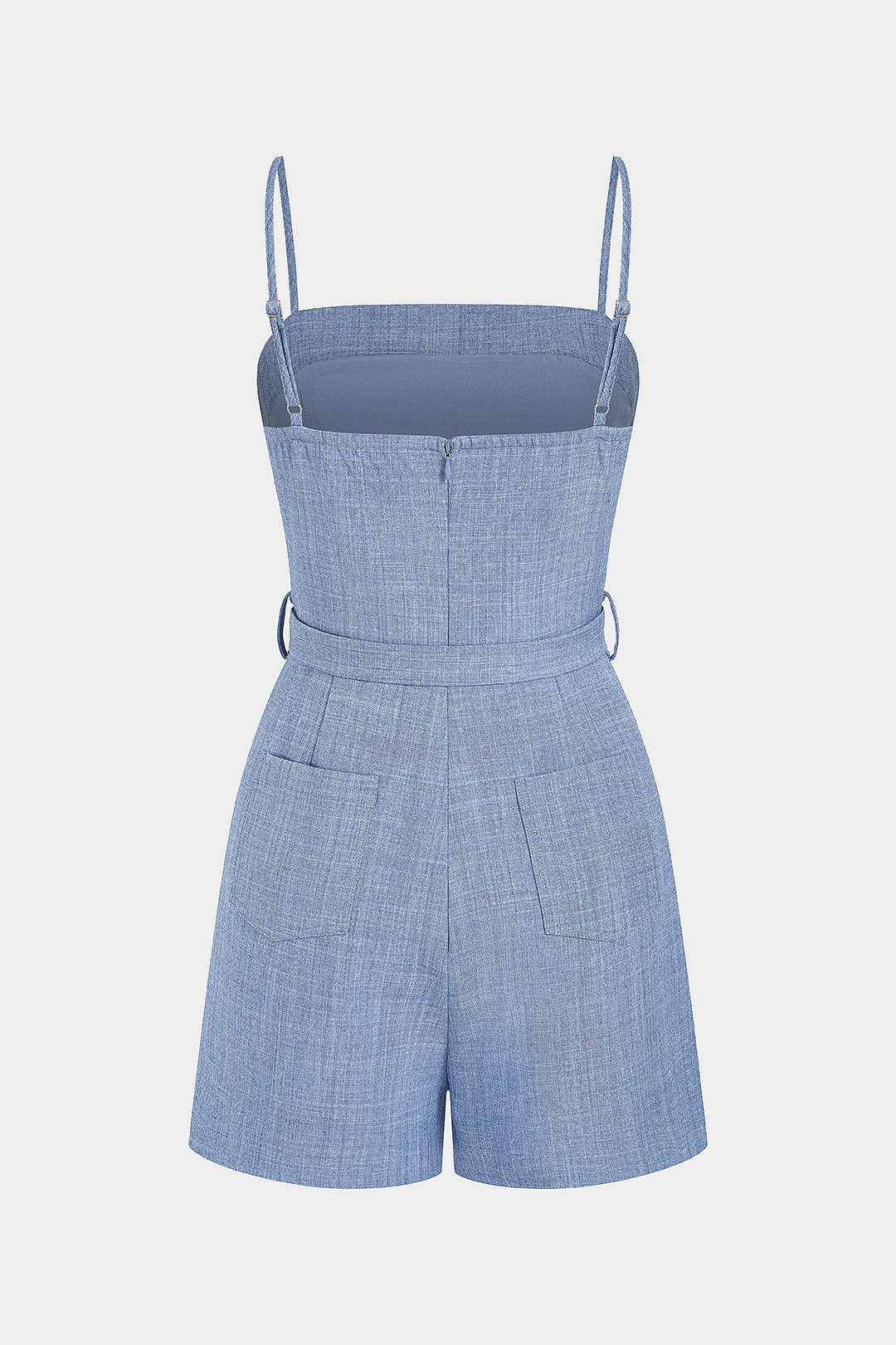 Belted Pocket Asymmetrical Slip Sleeveless Romper
